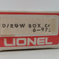 Lionel 6-9739 O Gauge Denver and Rio Grande Western Boxcar EX/Box