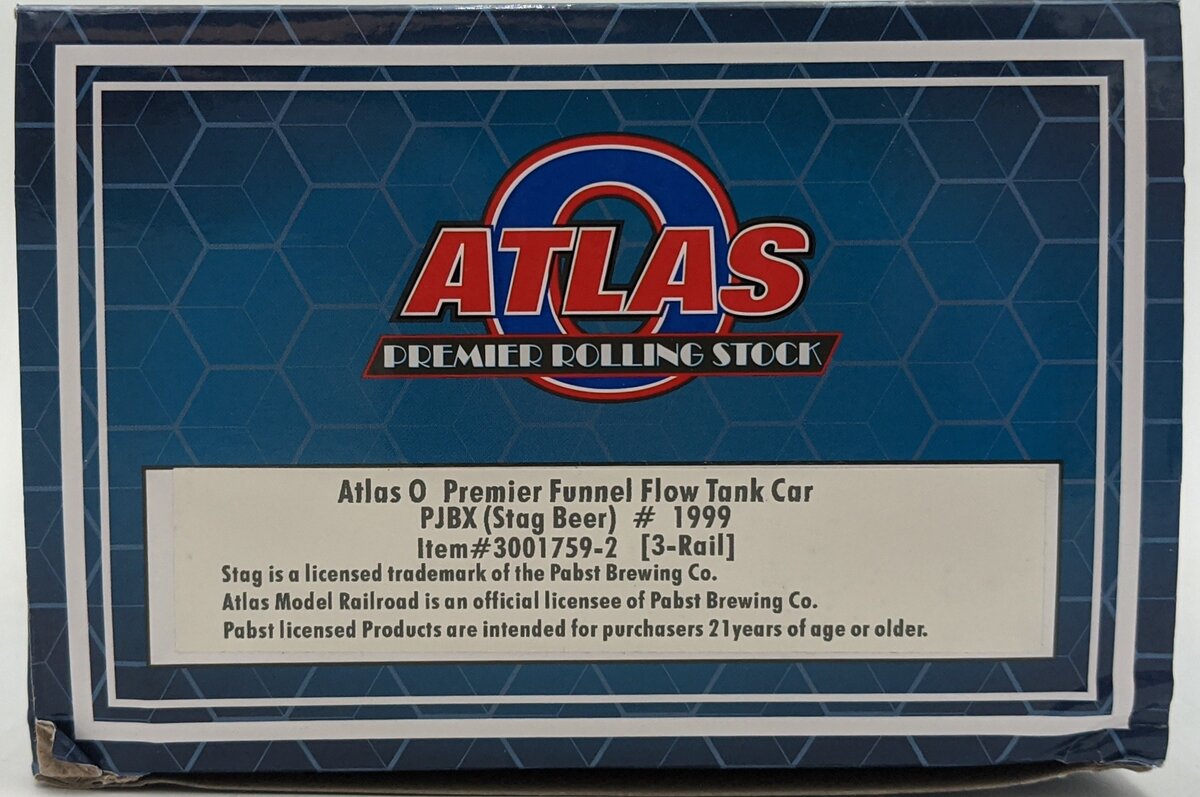 Atlas 3001759-2 O PJBX Stag Beer Premier Funnel Flow Tank Car 3-Rail #1999 EX/Box