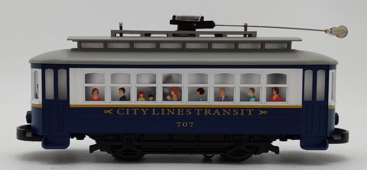 MTH 30-5257 O Gauge City Lines Bump-n-Go Trolley #707 LN/Box