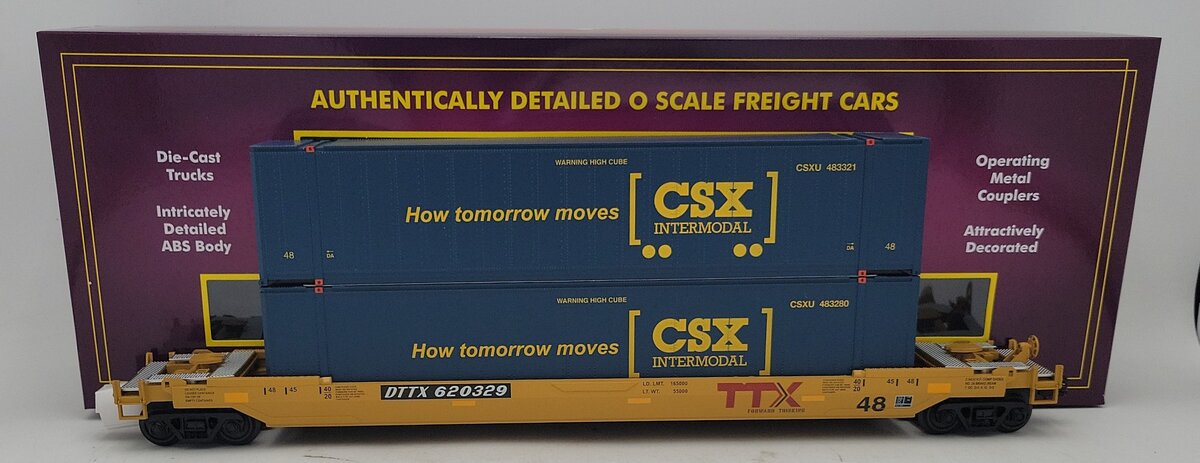 MTH 20-92432E O Gauge CSX DTTX Husky Stack Car #620329 NIB
