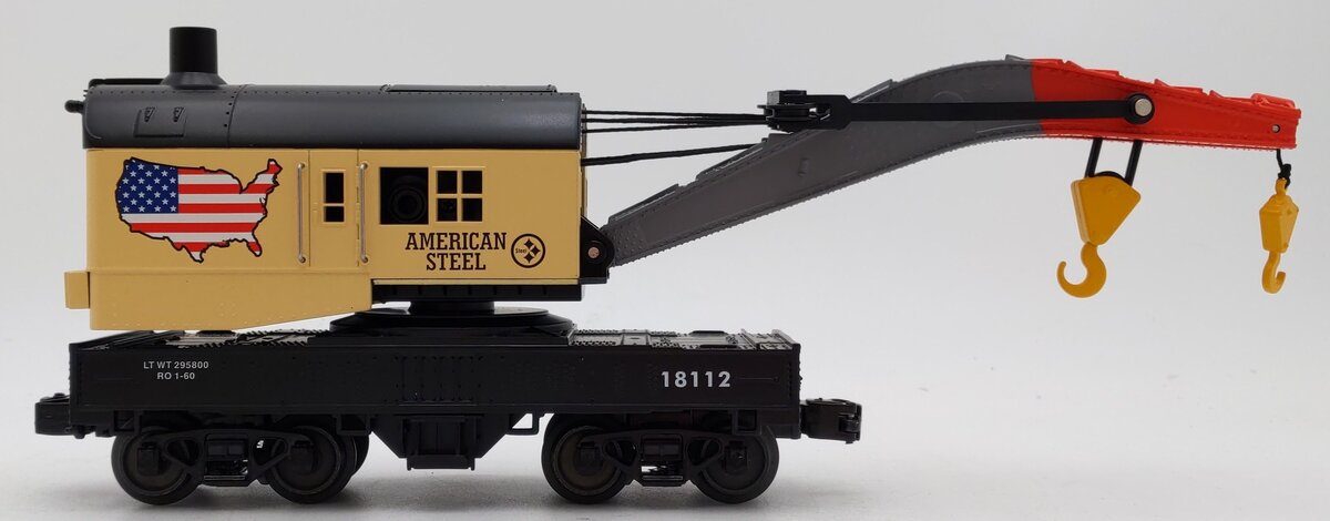 MTH 30-79705 O Gauge American Steel Crane Car #18112 LN/Box