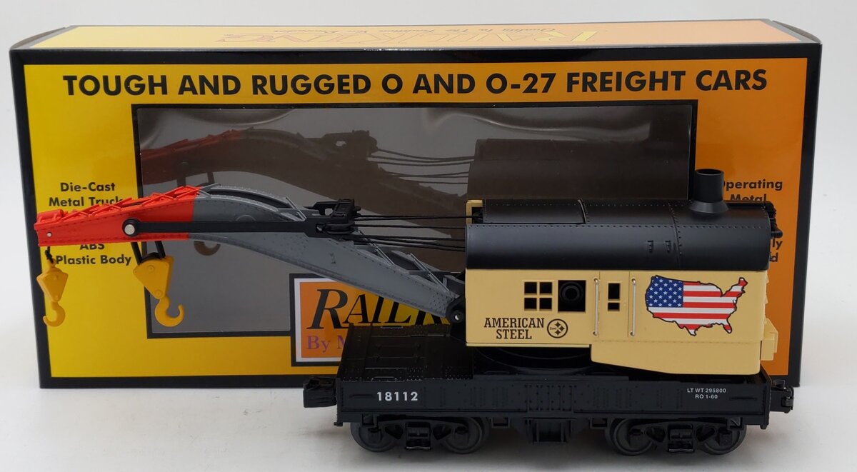 MTH 30-79705 O Gauge American Steel Crane Car #18112 LN/Box