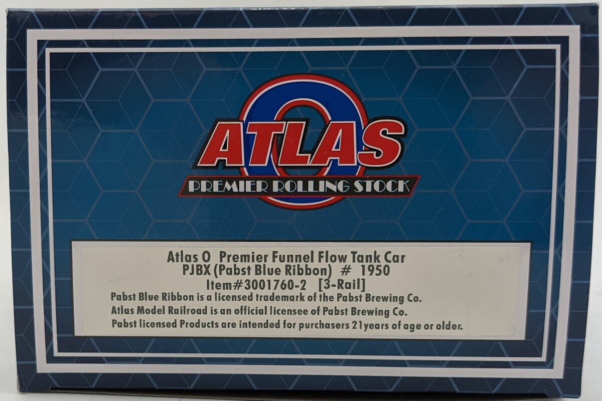 Atlas 3001760-2 O PJBX Pabst Blue Ribbon Premier Funnel Flow Tank Car #1950 LN/Box