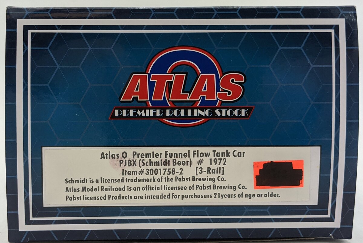 Atlas 3001758-2 O PBJX Schmidt Beer Premier Funnel Flow Tank Car #1972 LN/Box