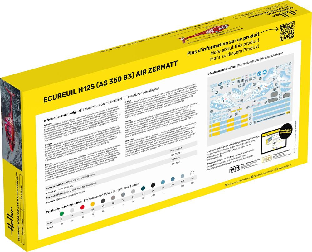 Heller 56490 1:48 Ecureuil H125 (AS 350 B3) Air Zermatt Starter Kit