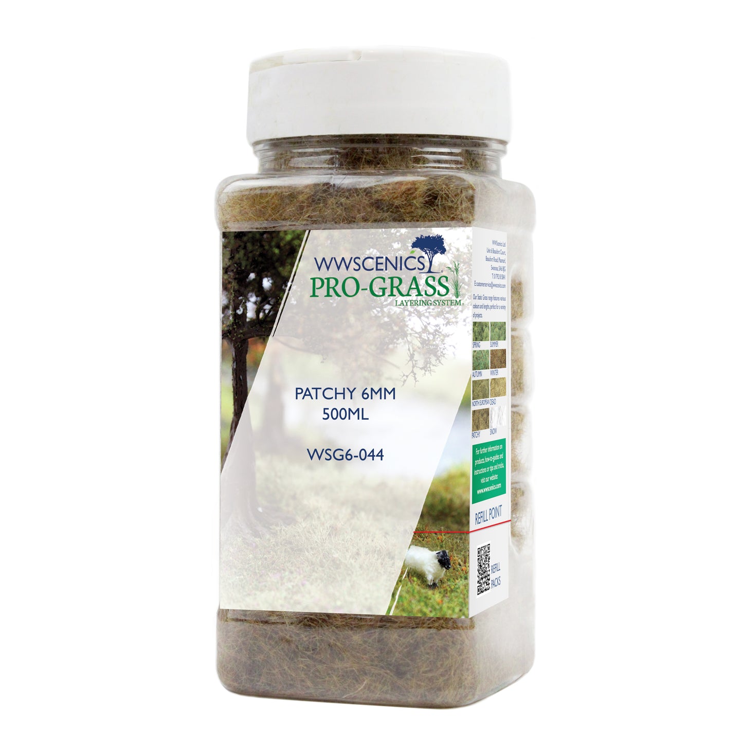 WWScenics WSG6-044 6mm Patchy Static Grass 500ml Bottle