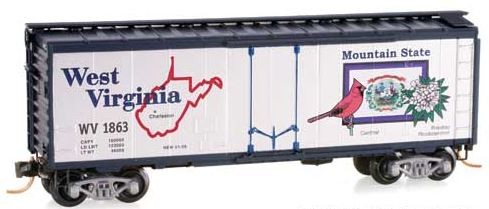 Micro-Trains 02100386 N Scale West Virginia State Car 40' Plug Door Boxcar #1863 EX/Box