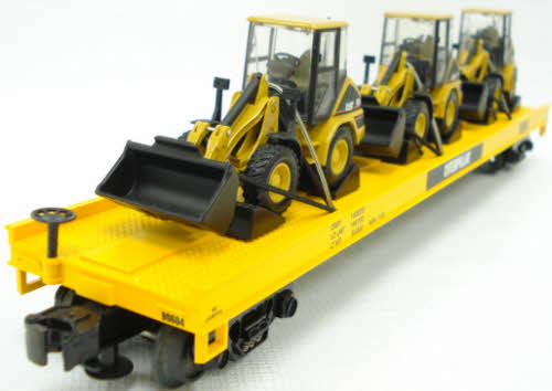 MTH 20-98358 O Gauge Caterpillar Flatcar with 3 Wheel Loaders LN/Box