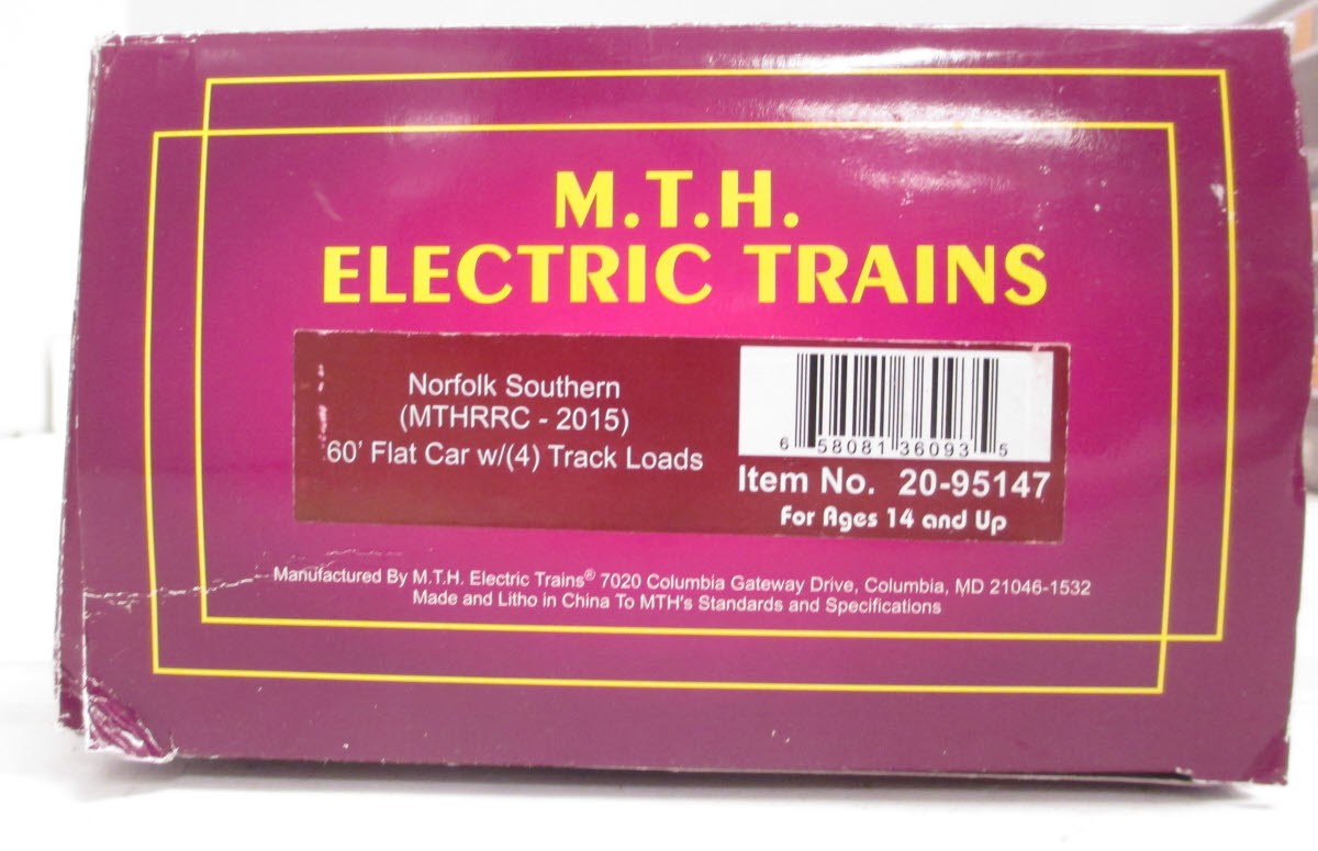 MTH 20-95147 O Gauge Norfolk Southern 60' Flatcar #992229 with 4 Track Loads LN/Box