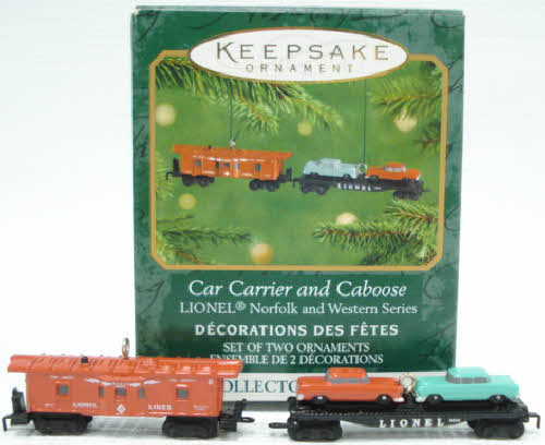 Hallmark QXM5265 Lionel Car Carrier & Caboose Christmas Ornaments (Set of 2)