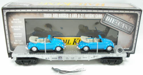 MTH 30-8311 O Gauge Western Pacific Flatcar w/ 2 Convertible VW Beetles LN/Box