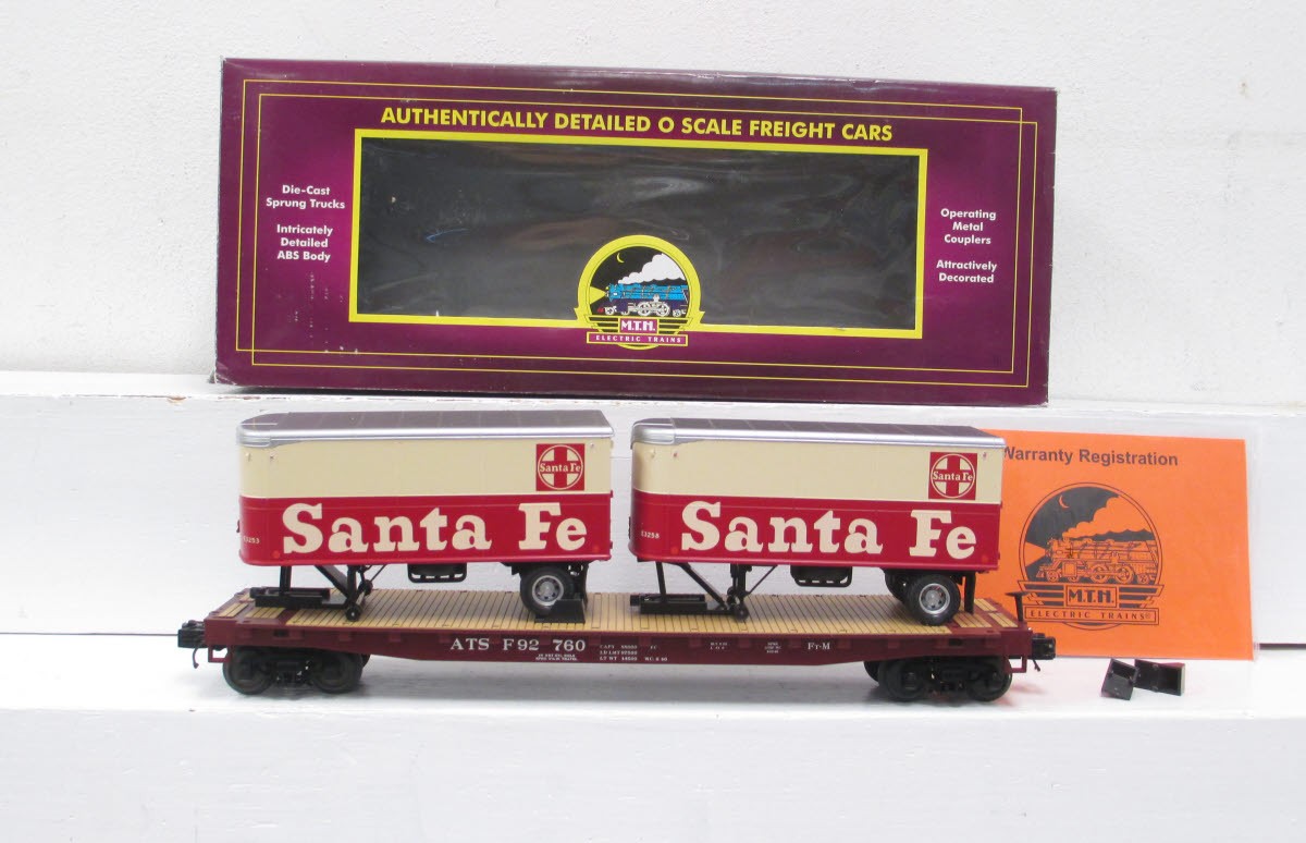 MTH 20-98818 O Santa Fe Flat Car w/2 Pup Trailers