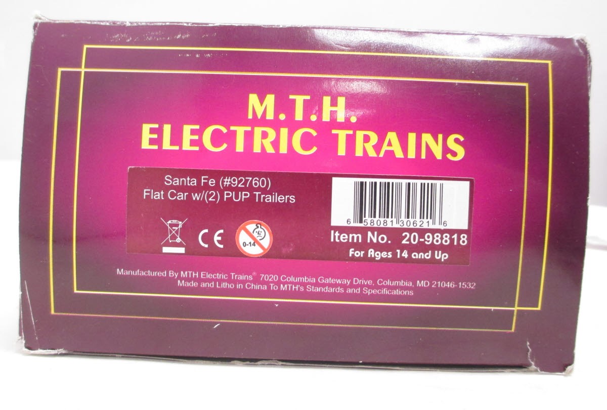 MTH 20-98818 O Santa Fe Flat Car w/2 Pup Trailers