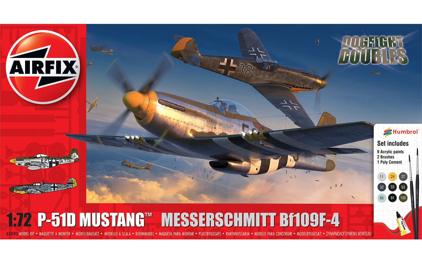 Airfix Products A50193 1:72 P-51D Mustang vs Bf109F-4 Dogfight Double Model Kit
