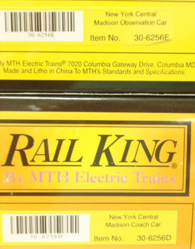 MTH 30-6256 O New York Central O-27 Madison Passenger Car Set (Set of 4) LN/Box