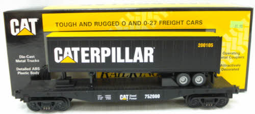 MTH 30-7697 O Gauge Caterpillar Flatcar w/ Caterpillar Trailer #752000 NIB