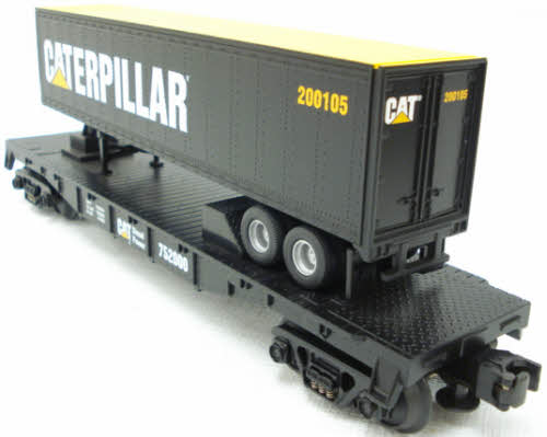 MTH 30-7697 O Gauge Caterpillar Flatcar w/ Caterpillar Trailer #752000 NIB