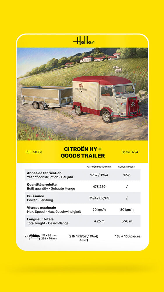 Heller 50331 1:24 Citroen HY + Goods Trailer Plastic Model Kit