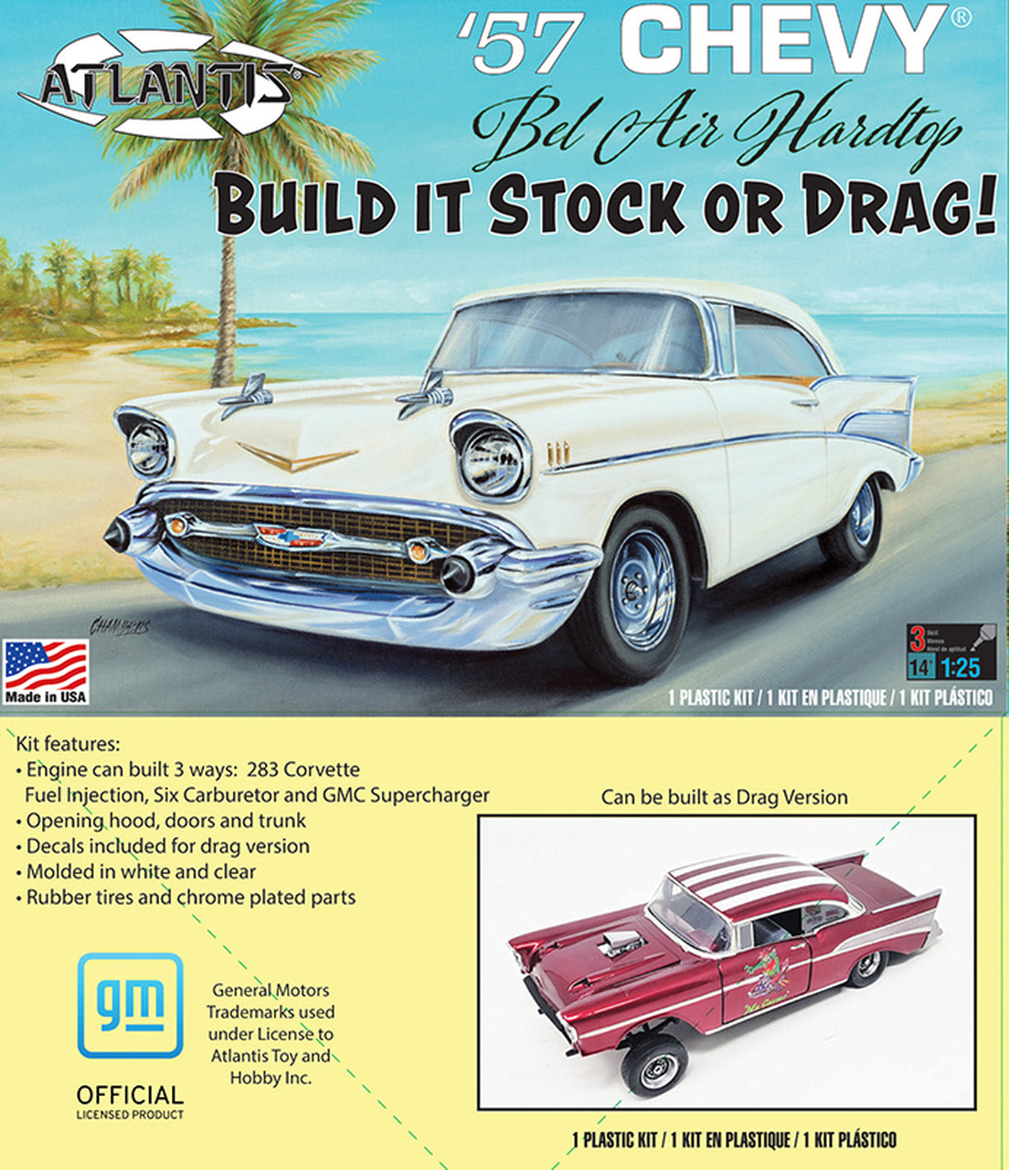 Atlantis Models H1371 1:25 1957 Chevrolet Bel Air Hardtop Car Plastic Model Kit