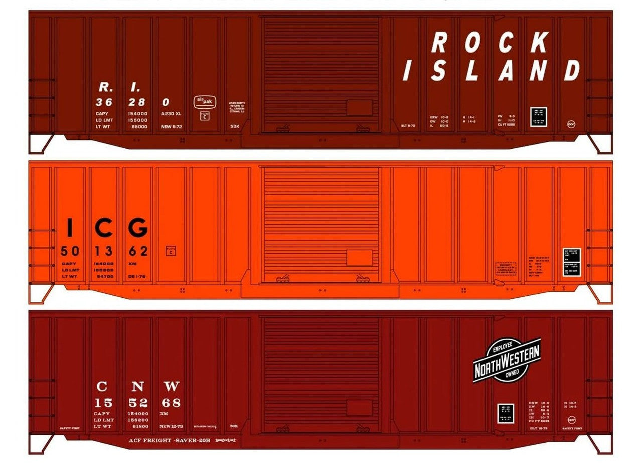 Accurail 8188 HO RI/C&NW/ICG 50' Exterior-Post Modern Boxcars (Set of 3)