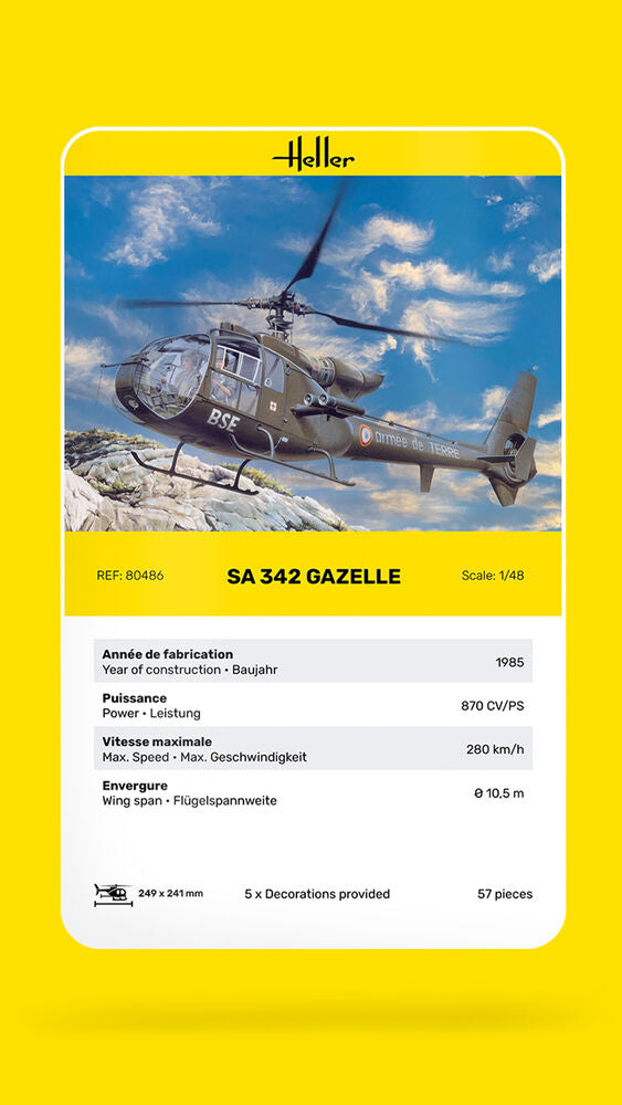 Heller 80486 1:48 SA 342 Gazelle Helicopter Plastic Model Kit