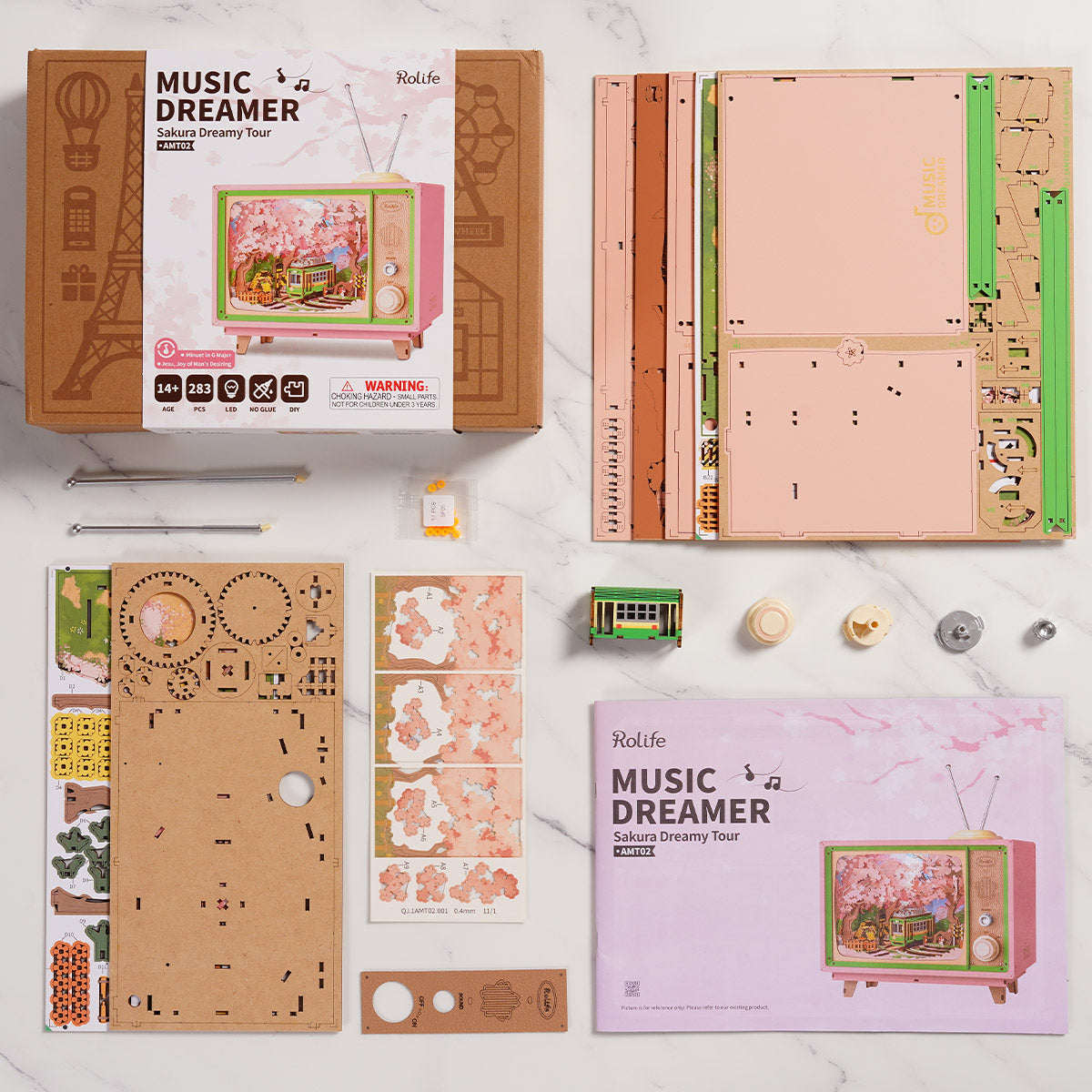 Robotime AMT02 Rolife Sakura Dreamy Tour DIY Music Box 3D Wooden Puzzle