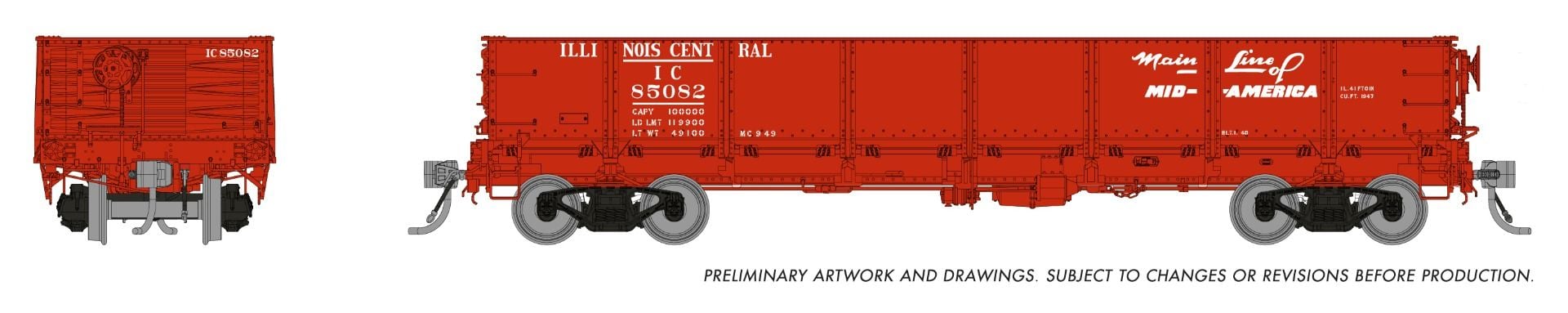 Rapido Trains 163014A HO Illinois Central 40' Drop Bottom Gondola Single Car
