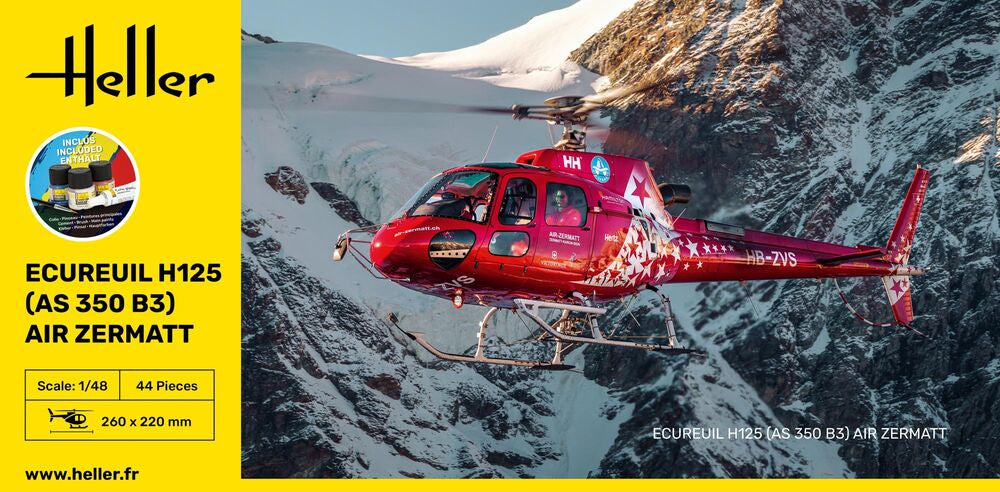 Heller 56490 1:48 Ecureuil H125 (AS 350 B3) Air Zermatt Starter Kit