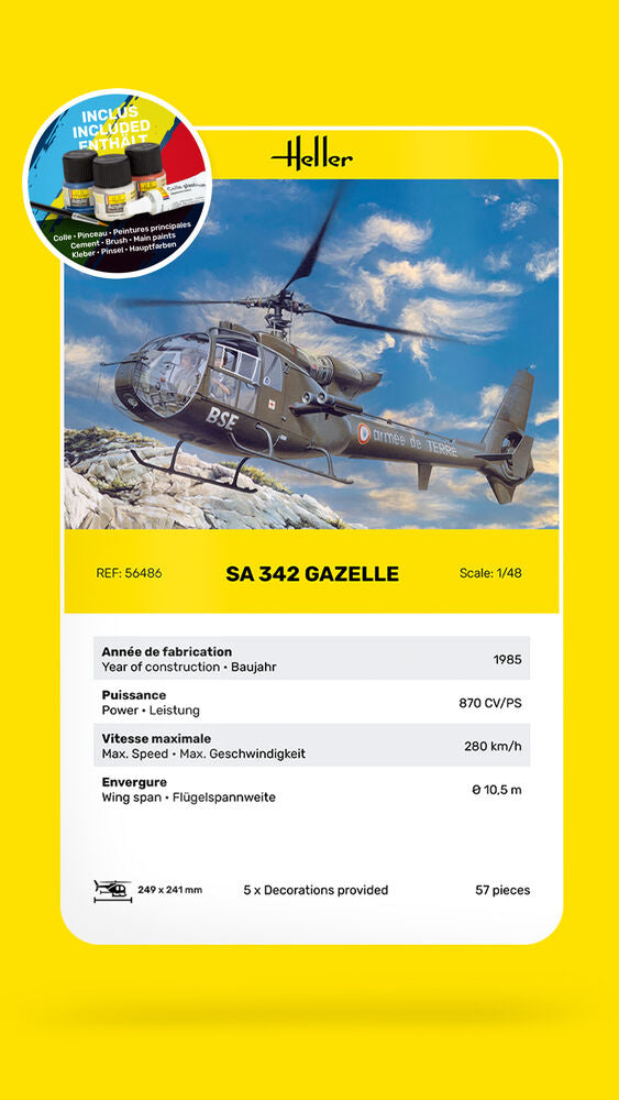 Heller 56486 1:72 SA 342 Gazelle Starter Kit