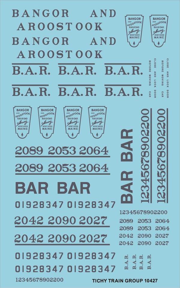 Tichy 10427 HO BAR Roadname Blue Decal Sheet