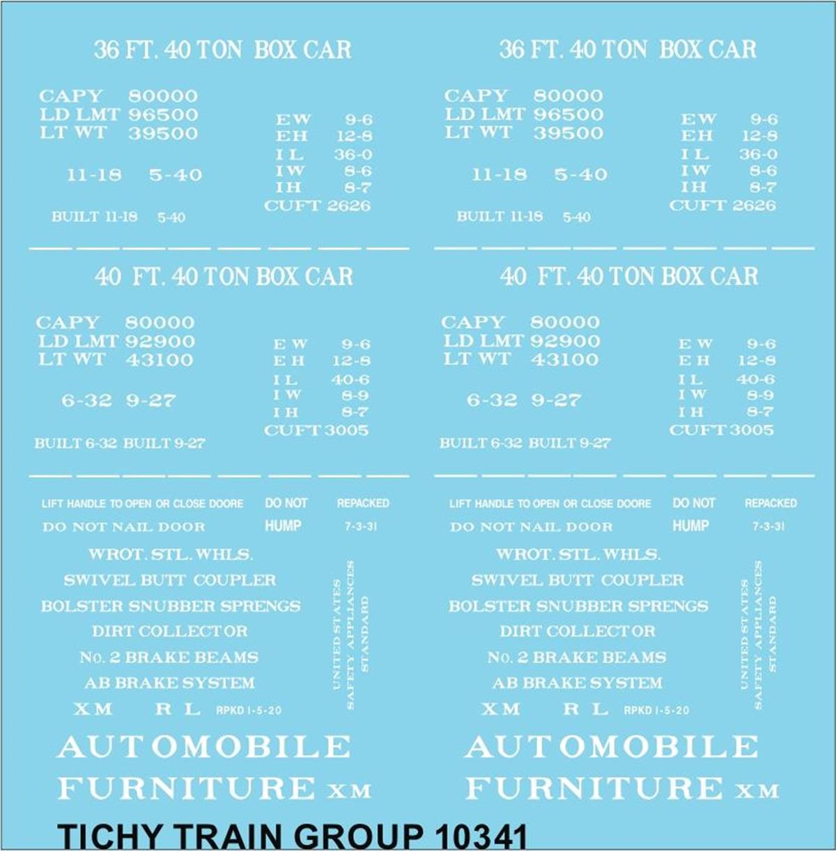 Tichy 10341N N Generic 36' & 40' Boxcar Decal Sheet