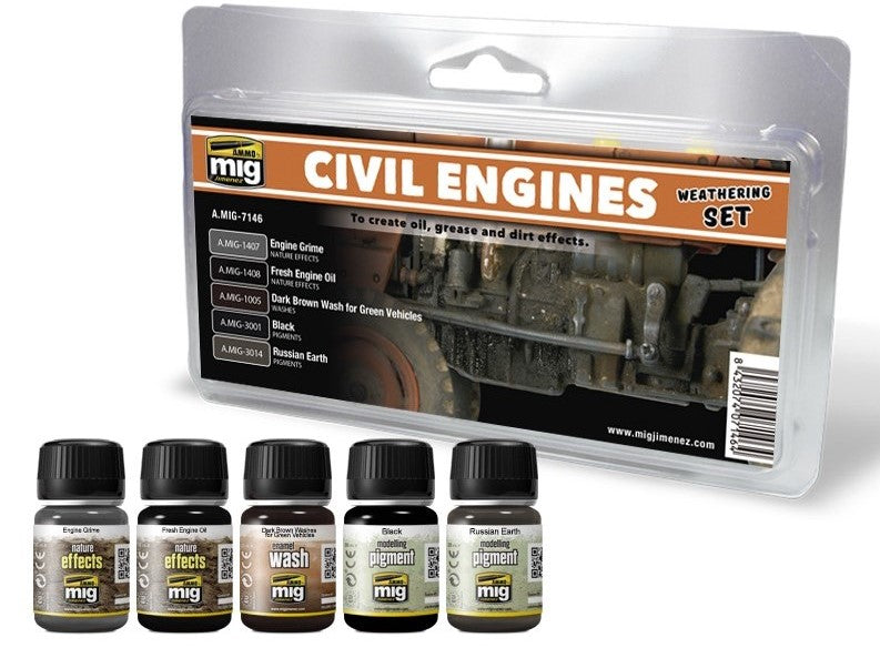 Mig Jimenez AMIG7146 Civil Engines Weathering Paints (Set of 5)