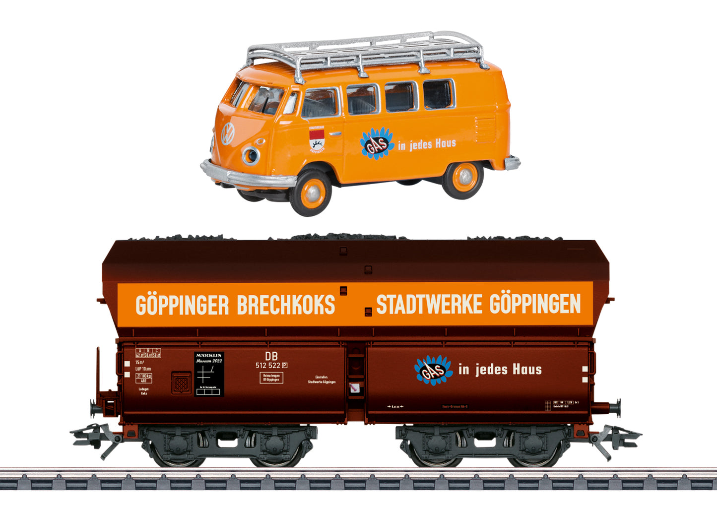 Marklin 48122 HO German Federal Railroad 2022 Museum Car with Volkswagen T1 Bus LN/Box