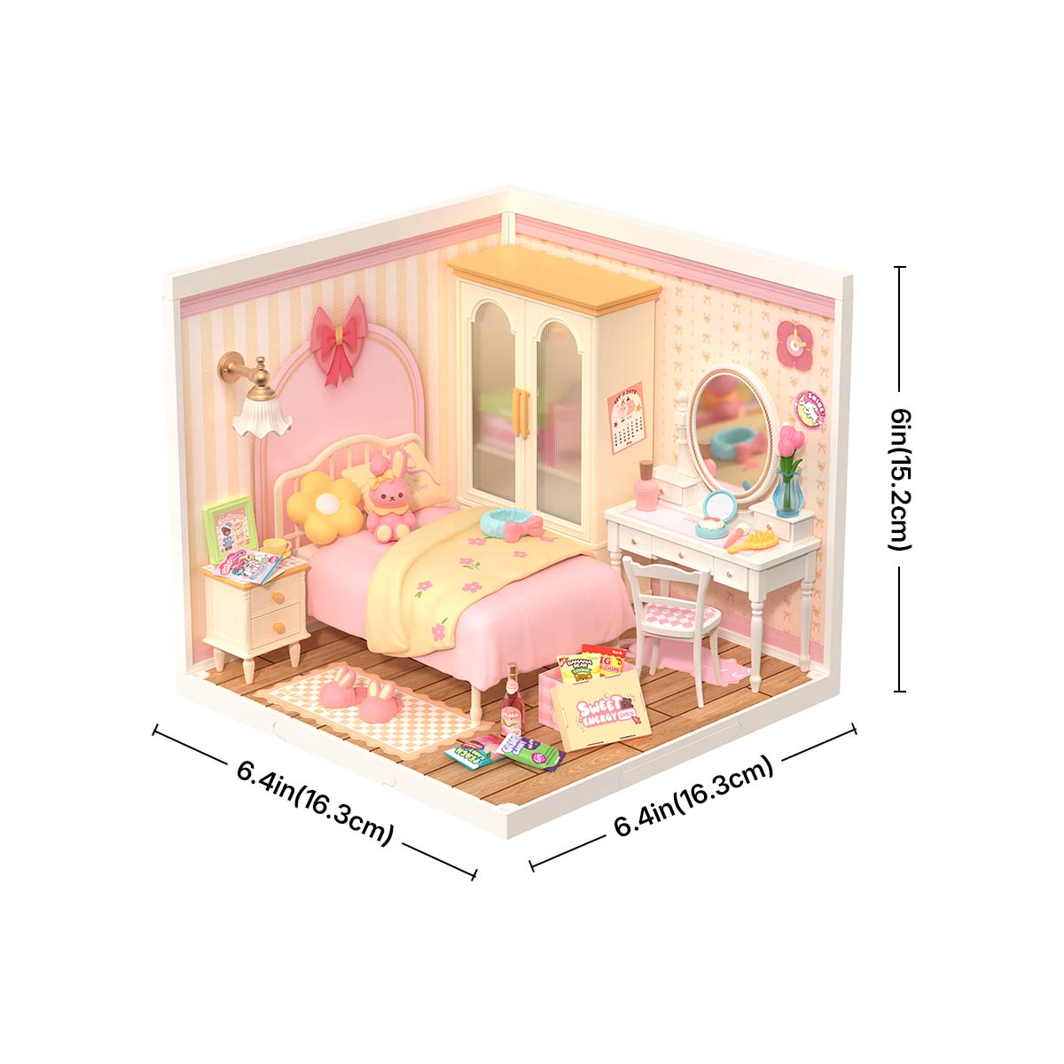 Robotime DW016 Rolife Lovely Pink Bedroom DIY Miniature House