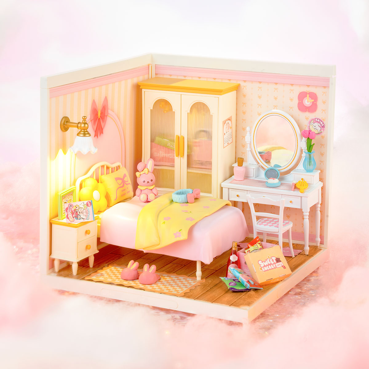 Robotime DW016 Rolife Lovely Pink Bedroom DIY Miniature House