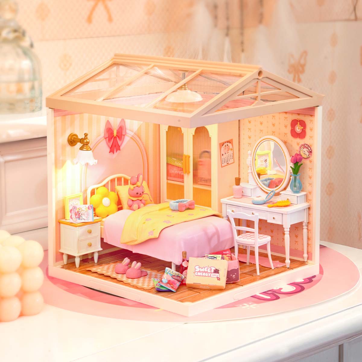 Robotime DW016 Rolife Lovely Pink Bedroom DIY Miniature House