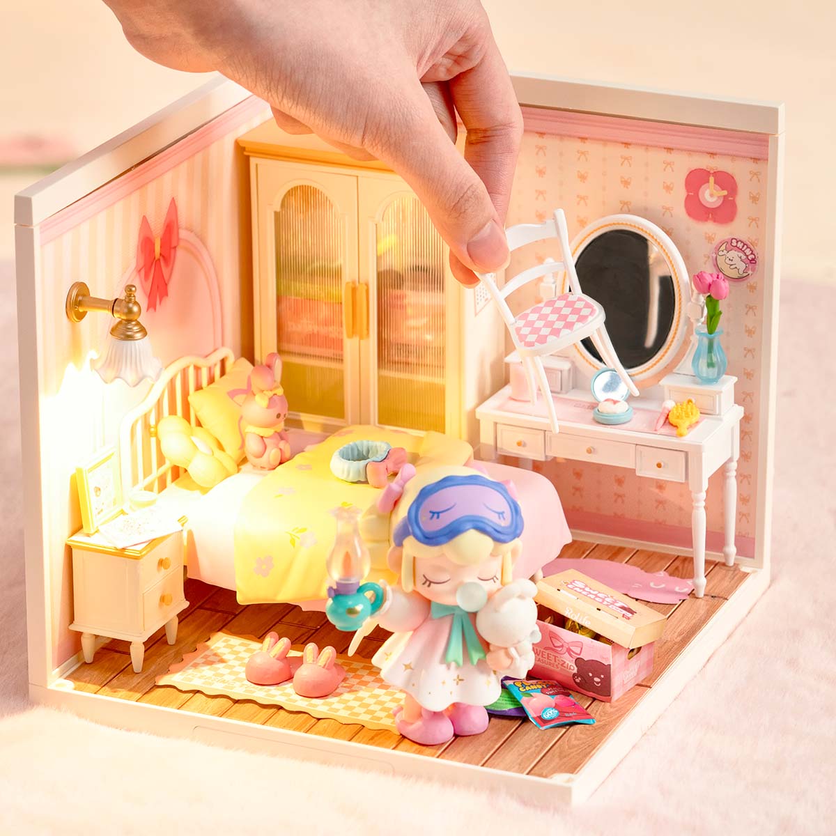 Robotime DW016 Rolife Lovely Pink Bedroom DIY Miniature House