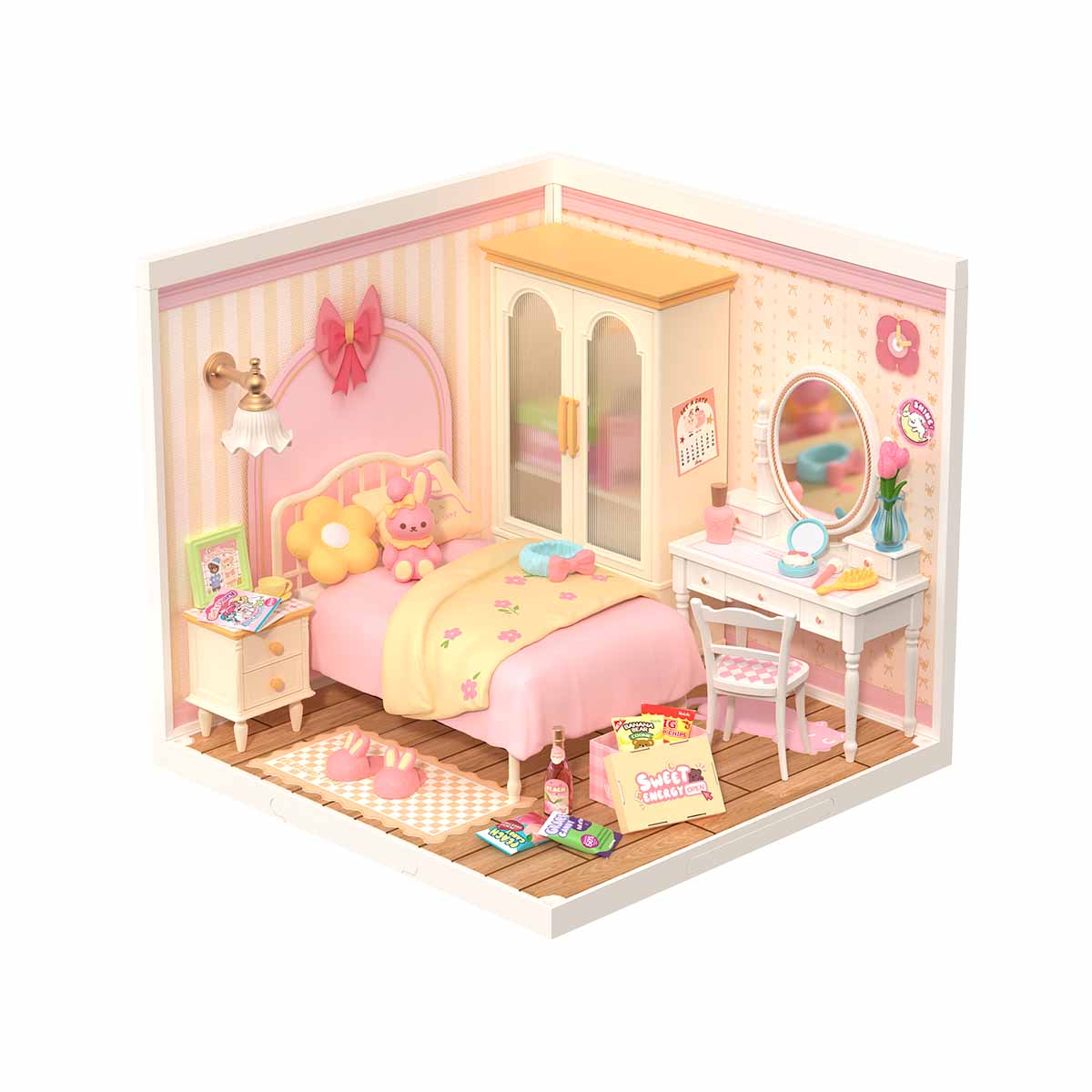 Robotime DW016 Rolife Lovely Pink Bedroom DIY Miniature House