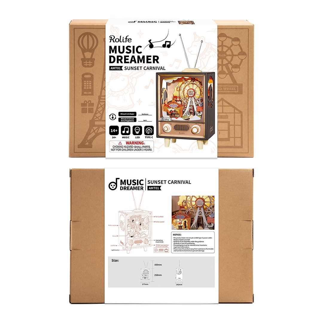 Robotime AMT01 Rolife Sunset Carnival DIY Music Box 3D Wooden Puzzle