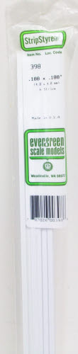 Evergreen Scale Models 398 .188" x .188" x 24" Polystyrene Strips (Pack of 6)