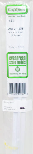 Evergreen Scale Models 411 .250" x .375" x 24" Polystyrene Strips (Pack of 3)