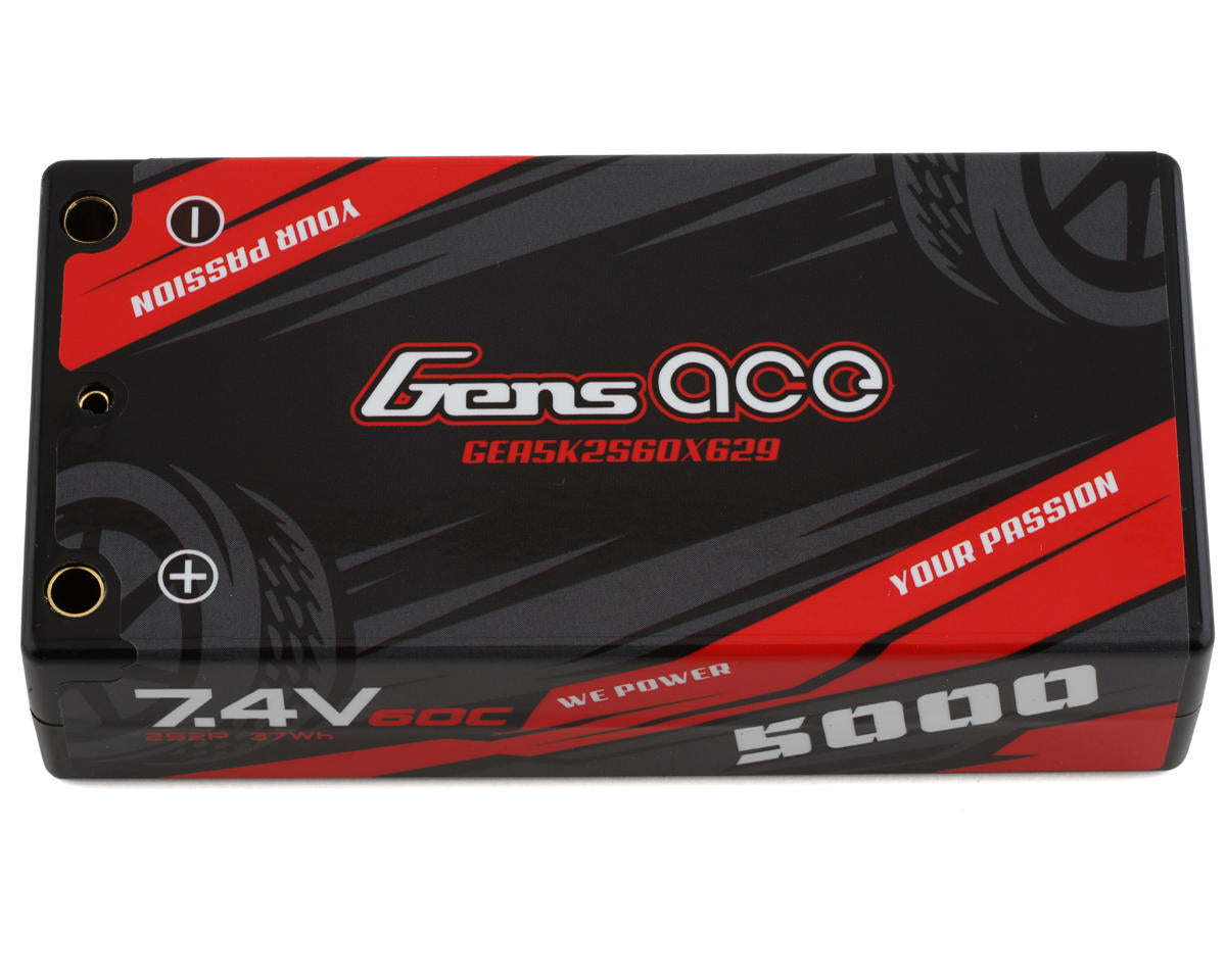Gens Ace 5K2S60X629 7.4V/5000mAh 2S LiPo Battery 60C with 4mm Bullets