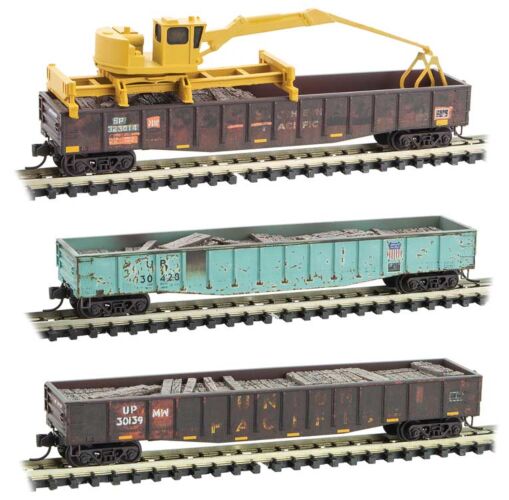Micro-Trains 99301890 N Union Pacific Weathered Gondola w/Tie Loader (Set of 3)