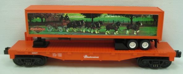 MTH 30-76242 O Gauge Budweiser Flat Car with Trailer NIB