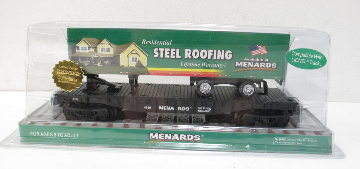 Menards 279-0425 O27 Exclusive Flatcar w/Steel Roofing Trailer NIB
