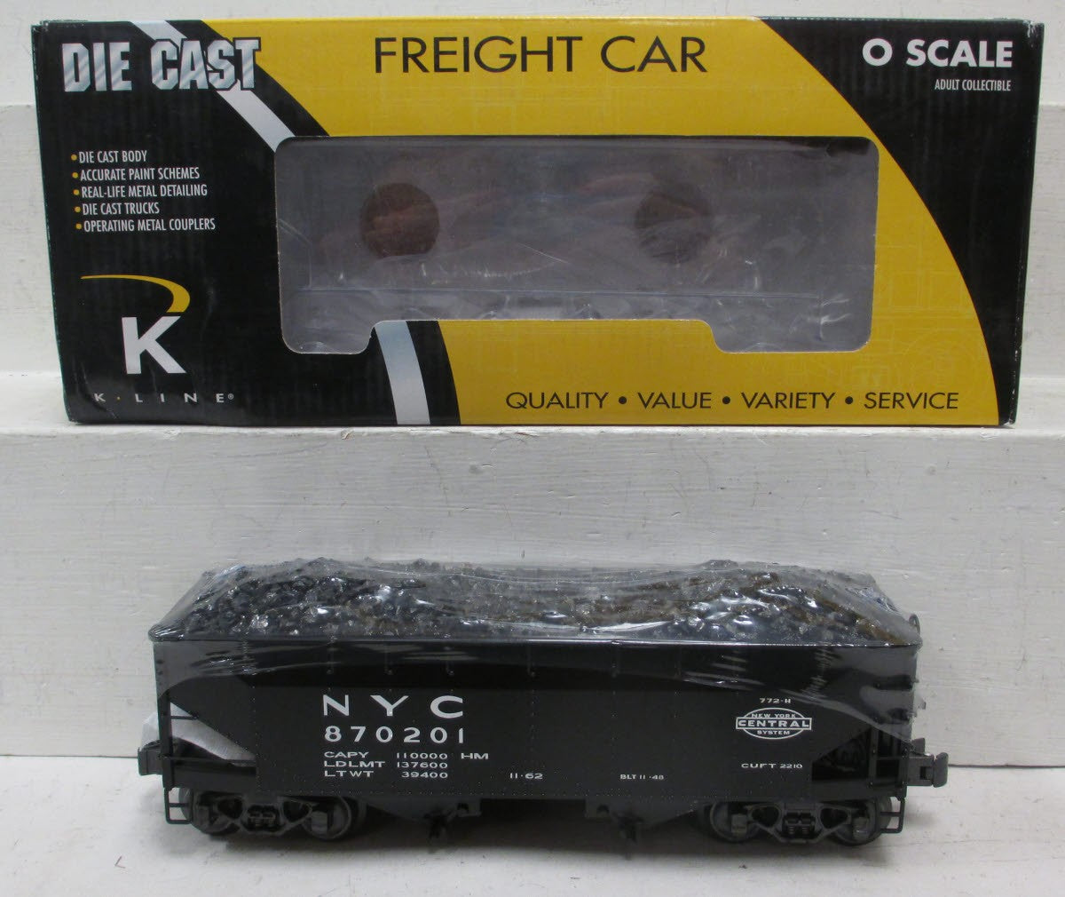 K-Line K6251-1753 O Gauge New York Central 2-Bay Die-Cast Hopper #870201 LN/Box