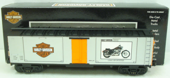 MTH 30-74197 O Gauge Harley-Davidson 40' Window Boxcar #2002 w 1200C Sportster EX/Box
