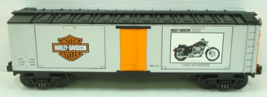 MTH 30-74197 O Gauge Harley-Davidson 40' Window Boxcar #2002 w 1200C Sportster EX/Box