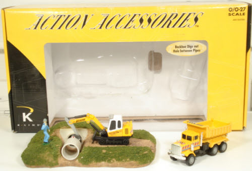 K-Line K42416 O And 027 Backhoe Digs Out Hole Between Pipes Construction Scene NIB