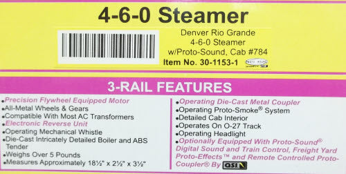 MTH 30-1153-1 O Gauge DRG 4-6-0 Steam Locomotive & Tender w/PS1 #784 NIB